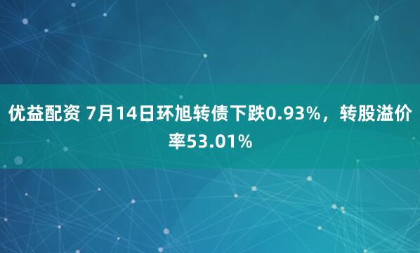 优益配资 7月14日环旭转债下跌0.93%，转股溢价率53.01%