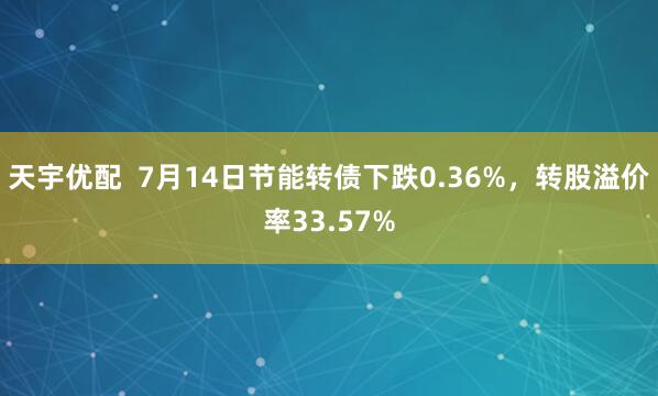 天宇优配  7月14日节能转债下跌0.36%，转股溢价率33.57%